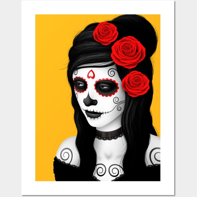 Day of the Dead Girl with Red Roses Wall Art by jeffbartels